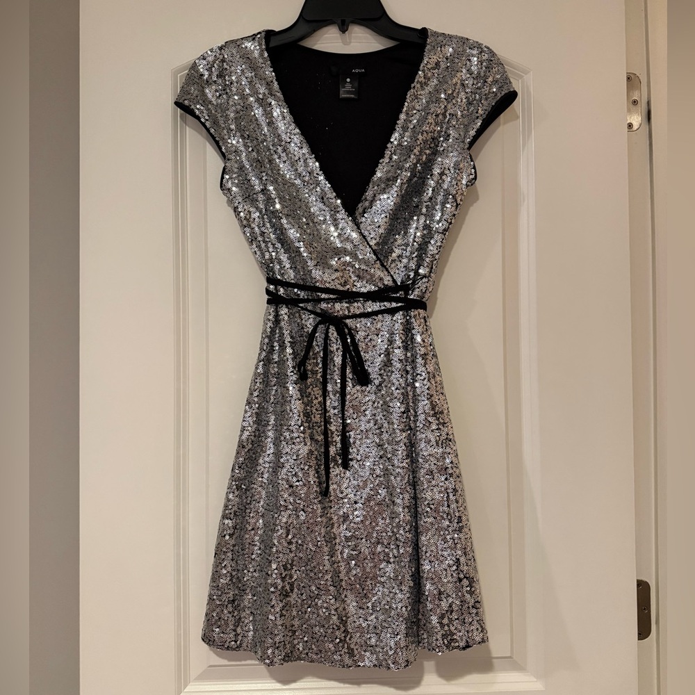 Aqua Silver Sequin Mini Dress